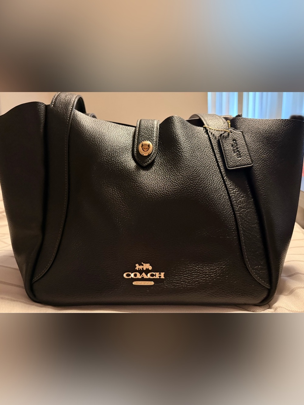 Coach Black Leather Tote with Gold Accent Hardware